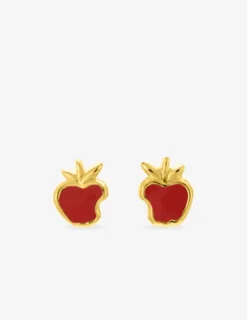 Boucles d'oreilles clous pomme croquée plaqué or et laque rouge SO OR
