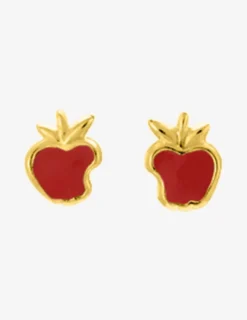 Boucles d'oreilles clous pomme croquée plaqué or et laque rouge SO OR