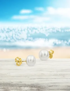 Boucles d'oreilles clous perles de culture et Or jaune 750‰ SO OR