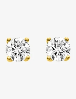Boucles d'oreilles clous plaqué or et oxyde de zirconium serti griffes 6 mm SO OR