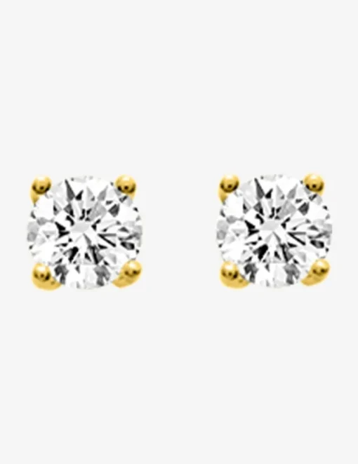 Boucles d'oreilles clous plaqué or et oxyde de zirconium serti griffes 6 mm SO OR