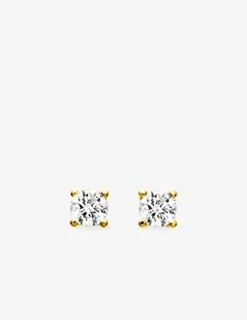 Boucles d'oreilles clous plaqué or et oxyde de zirconium serti griffes 4 mm SO OR