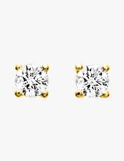 Boucles d'oreilles clous plaqué or et oxyde de zirconium serti griffes 4 mm SO OR
