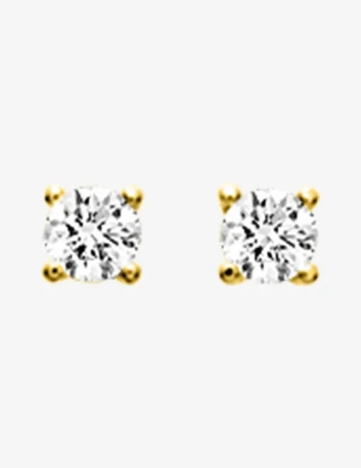 Boucles d'oreilles clous plaqué or et oxyde de zirconium serti griffes 4 mm SO OR