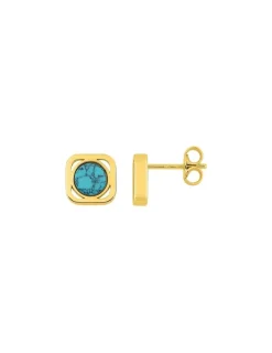 Boucles d'oreilles clous plaqué or, turquoise bleue SO OR