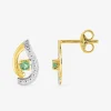 Boucles d'oreilles clous rhodié or jaune 375‰, émeraude SO OR