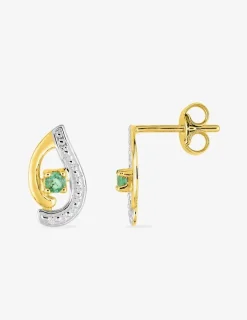 Boucles d'oreilles clous rhodié or jaune 375‰, émeraude SO OR