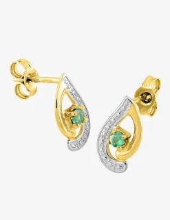 Boucles d'oreilles clous rhodié or jaune 375‰, émeraude SO OR