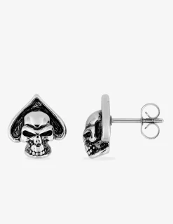 Boucles d'oreilles clous tête de mort acier noirci SO OR