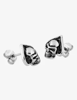 Boucles d'oreilles clous tête de mort acier noirci SO OR