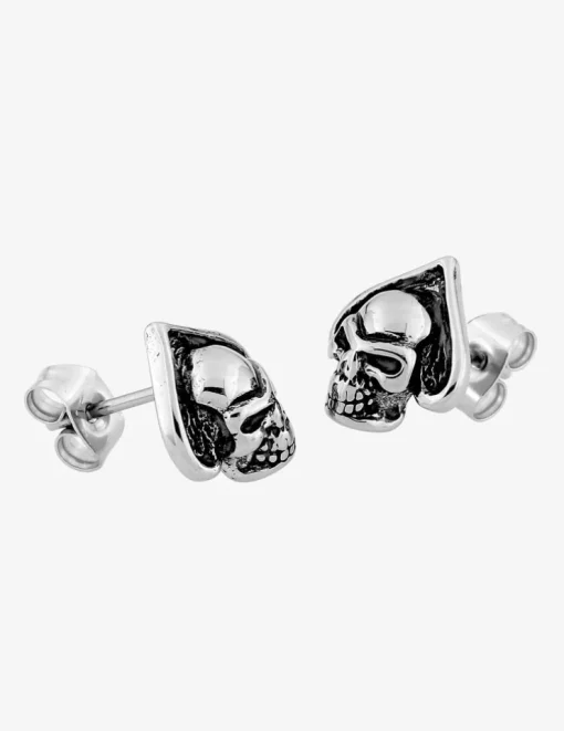 Boucles d'oreilles clous tête de mort acier noirci SO OR