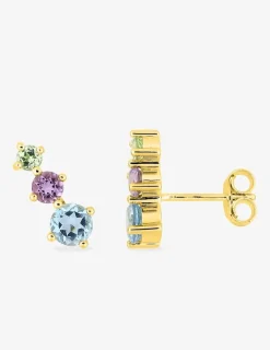 Boucles d'oreilles clous trilogie or jaune 750 ‰, topaze, péridot, améthyste SO OR