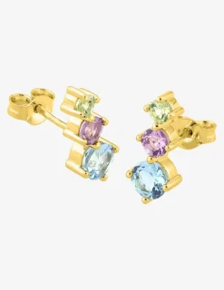 Boucles d'oreilles clous trilogie or jaune 750 ‰, topaze, péridot, améthyste SO OR
