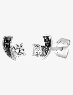 Boucles d'oreilles clous virgules bicolores argent rhodié 925‰ avec oxyde de zirconium SO OR
