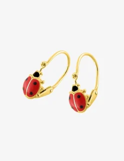 Boucles d'oreilles coccinelle or jaune 750 ‰ laque rouge et noire SO OR