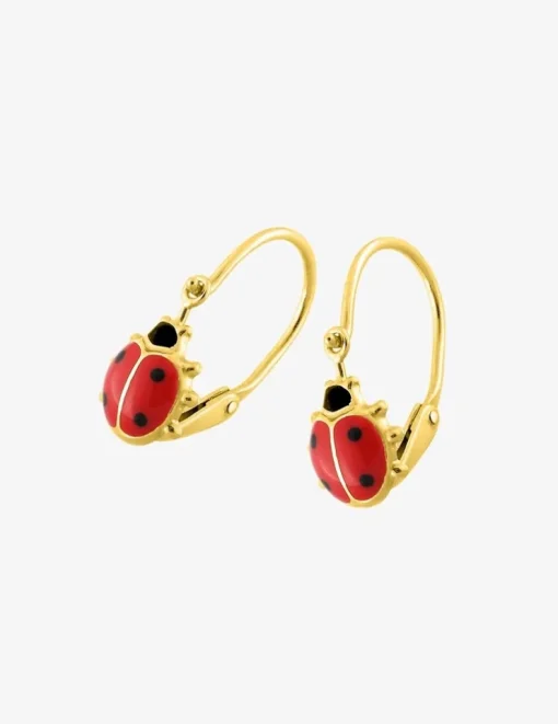 Boucles d'oreilles coccinelle or jaune 750 ‰ laque rouge et noire SO OR