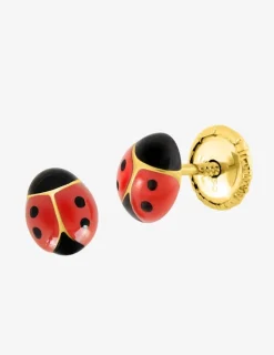 Boucles d'oreilles coccinelle or jaune 375‰ et laque SO OR