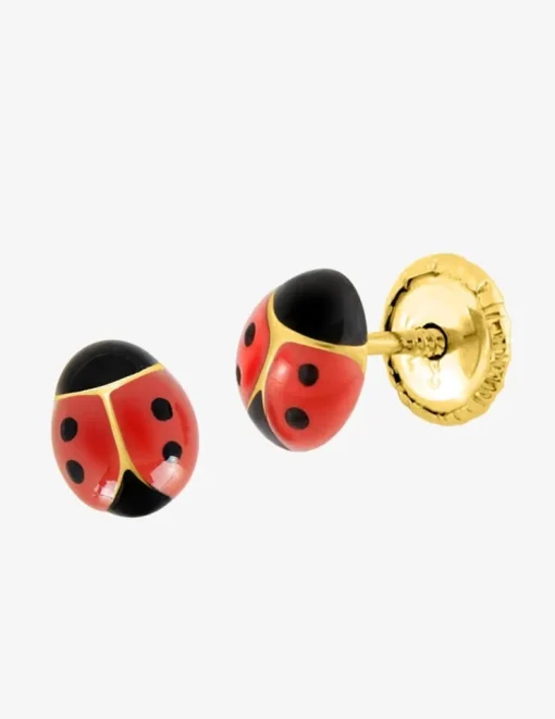 Boucles d'oreilles coccinelle or jaune 375‰ et laque SO OR