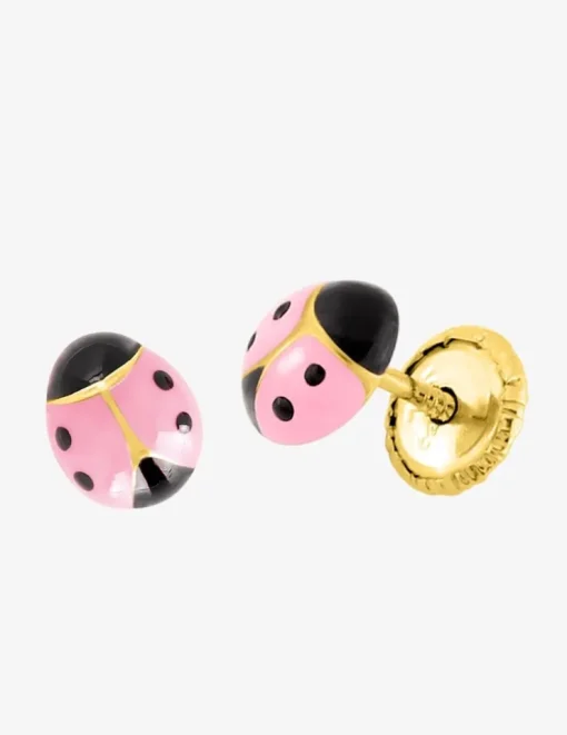Boucles d'oreilles coccinelle or jaune 375‰ et laque SO OR