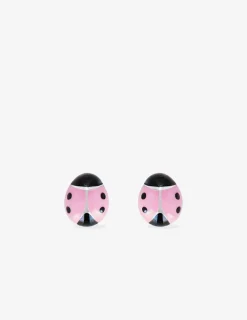 Boucles d'oreilles coccinelles argent 925 ‰ laque rose et noir SO OR