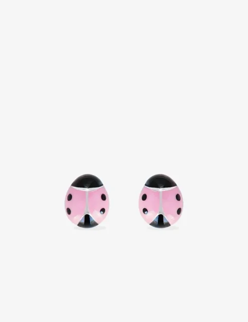 Boucles d'oreilles coccinelles argent 925 ‰ laque rose et noir SO OR