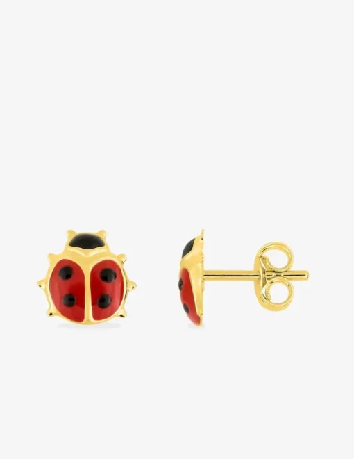 Boucles d'oreilles coccinelle or jaune 750‰ et laque fermoir poussette SO OR