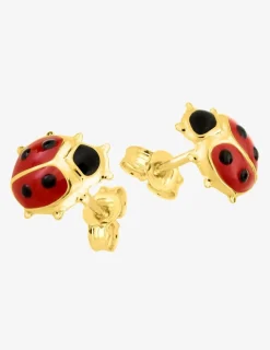 Boucles d'oreilles coccinelle or jaune 750‰ et laque fermoir poussette SO OR
