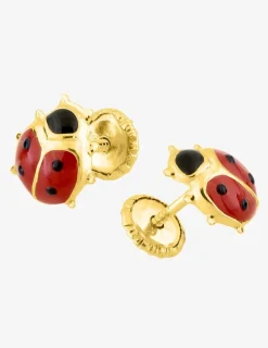 Boucles d'oreilles coccinelle or jaune 750‰ et laque fermoir vis SO OR