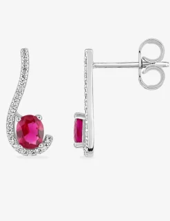 Boucles d'oreilles courbes bicolores pierres roses argent rhodié 925‰ avec oxyde de zirconium SO OR