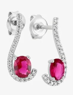 Boucles d'oreilles courbes bicolores pierres roses argent rhodié 925‰ avec oxyde de zirconium SO OR