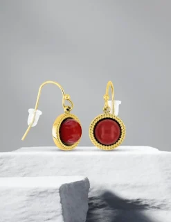 Boucles d'oreilles crochet acier doré et rubis SO OR