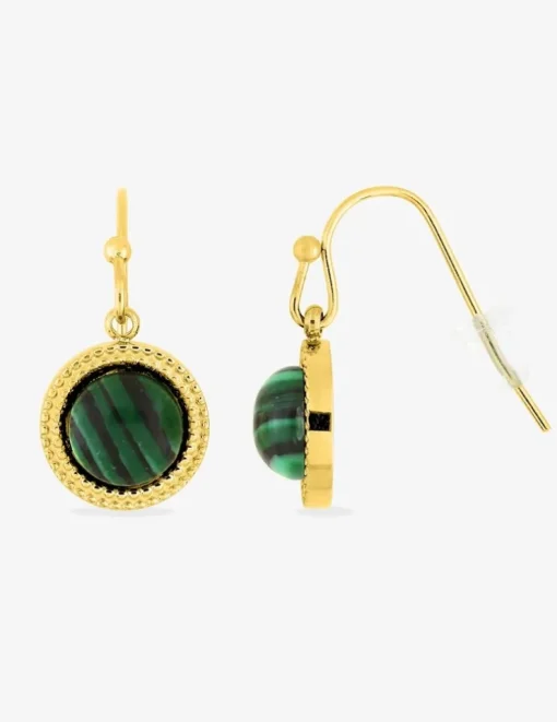 Boucles d'oreilles crochet acier doré et malachite SO OR