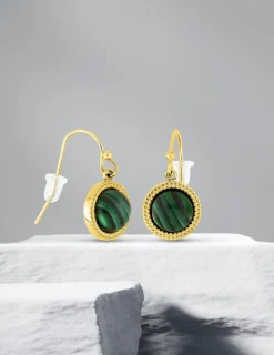 Boucles d'oreilles crochet acier doré et malachite SO OR