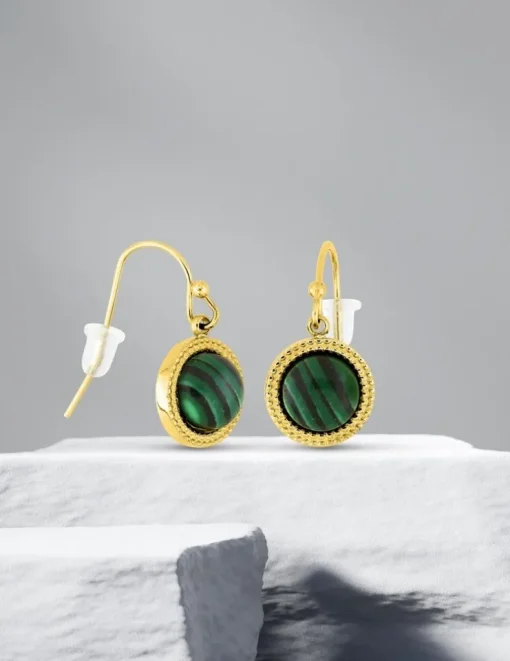 Boucles d'oreilles crochet acier doré et malachite SO OR