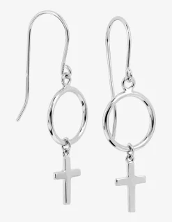 Boucles d'oreilles crochet cercle et croix argent 925‰ rhodié SO OR