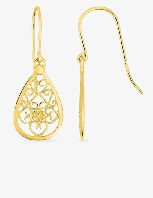 Boucles d'oreilles crochet goutte filigrane plaqué or SO OR