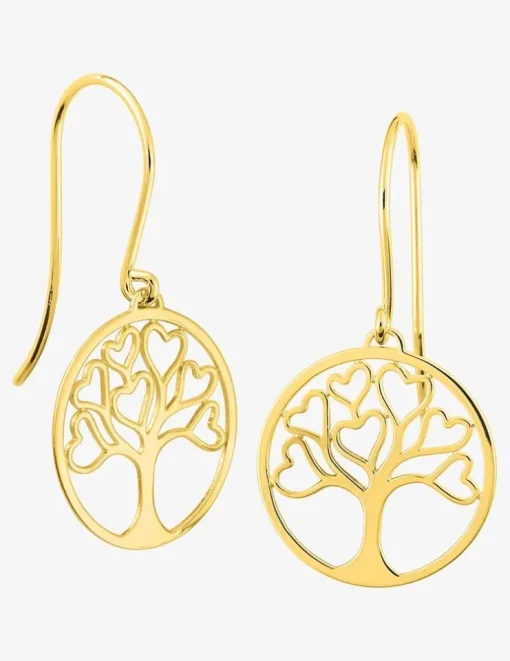 Boucles d'oreilles crochet arbre de vie cœurs ajourés plaqué or SO OR