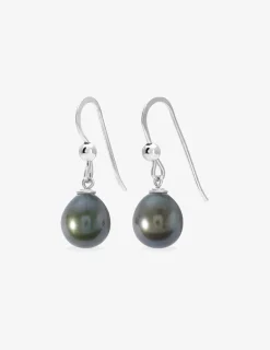 Boucles d'oreilles crochet argent 925‰ rhodié et perle de culture d'eau douce noire 8 mm SO OR