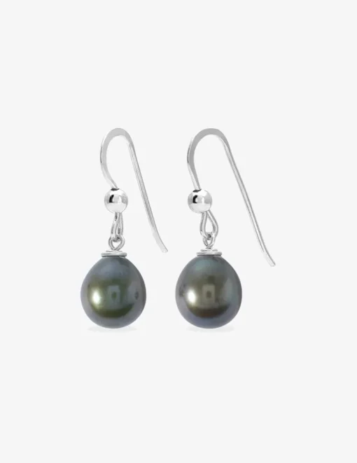 Boucles d'oreilles crochet argent 925‰ rhodié et perle de culture d'eau douce noire 8 mm SO OR