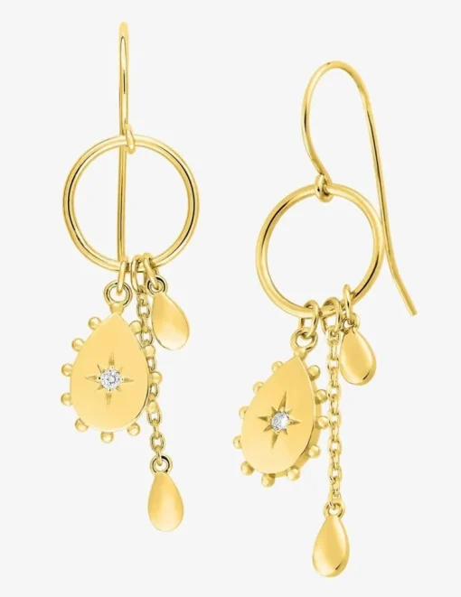 Boucles d'oreilles crochet breloques gouttes plaqué or et oxyde de zirconium SO OR