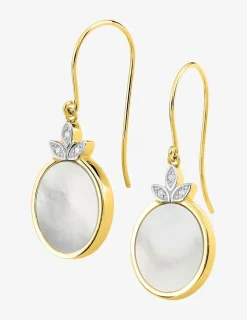 Boucles d'oreilles crochet nacrées en plaqué or, oxydes de zirconium et rhodium SO OR