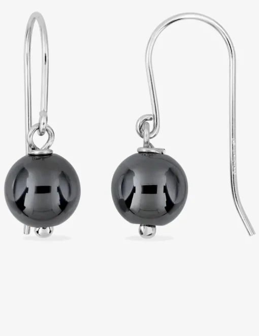 Boucles d'oreilles crochet en argent 925 ‰ rhodié et hématite SO OR