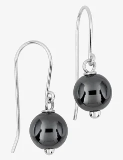 Boucles d'oreilles crochet en argent 925 ‰ rhodié et hématite SO OR