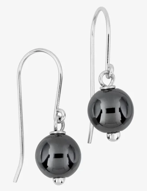 Boucles d'oreilles crochet en argent 925 ‰ rhodié et hématite SO OR