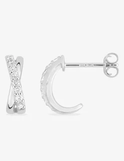 Boucles d'oreilles croisées argent rhodié 925‰ avec oxyde de zirconium 12 mm SO OR