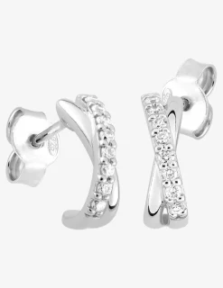 Boucles d'oreilles croisées argent rhodié 925‰ avec oxyde de zirconium 12 mm SO OR