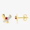 Boucles d'oreilles croix bicolore or jaune 375‰, rhodium et rubis SO OR