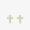 Boucles d'oreilles croix or jaune 375‰ et oxyde de zirconium SO OR