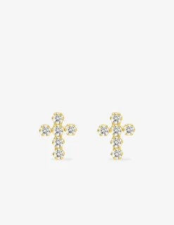 Boucles d'oreilles croix or jaune 375‰ et oxyde de zirconium SO OR