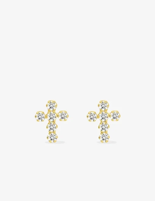 Boucles d'oreilles croix or jaune 375‰ et oxyde de zirconium SO OR
